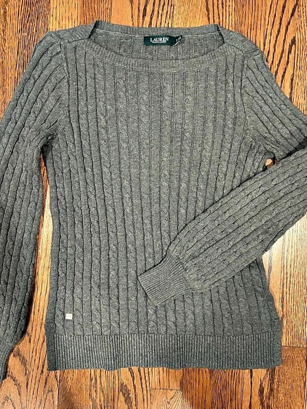 Lauren Ralph Lauren Cable-Knit Cotton Boatneck Sweater Gray Small